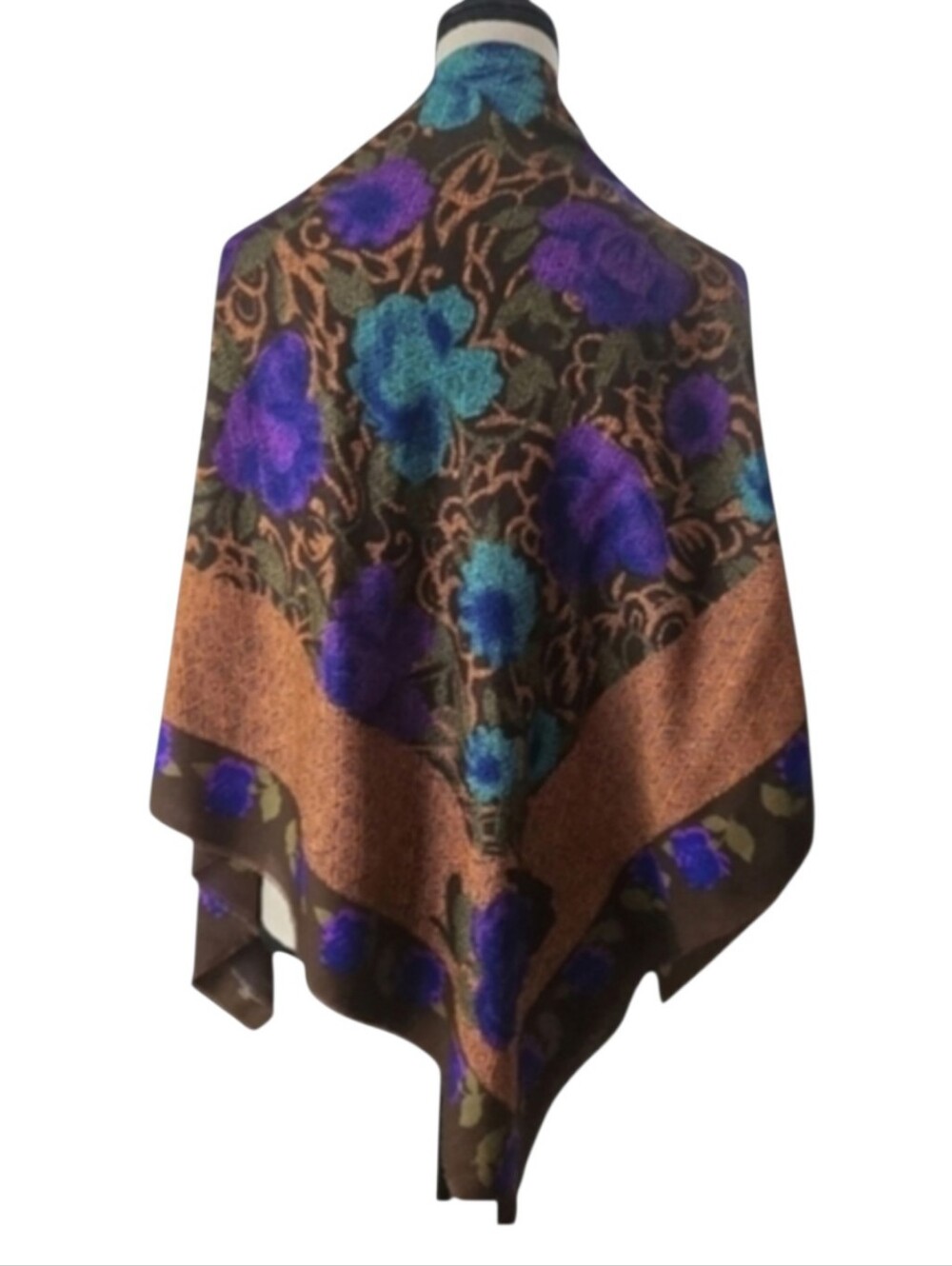 VTG 70s Sears Made in Italy Floral Polyester Square Scarf Fringed 46x46 Boho